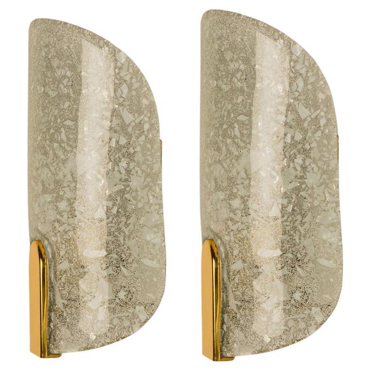 Pair of Brass & Glass Wall Lights in the style of Hillebrand Germany, 1960s For Sale