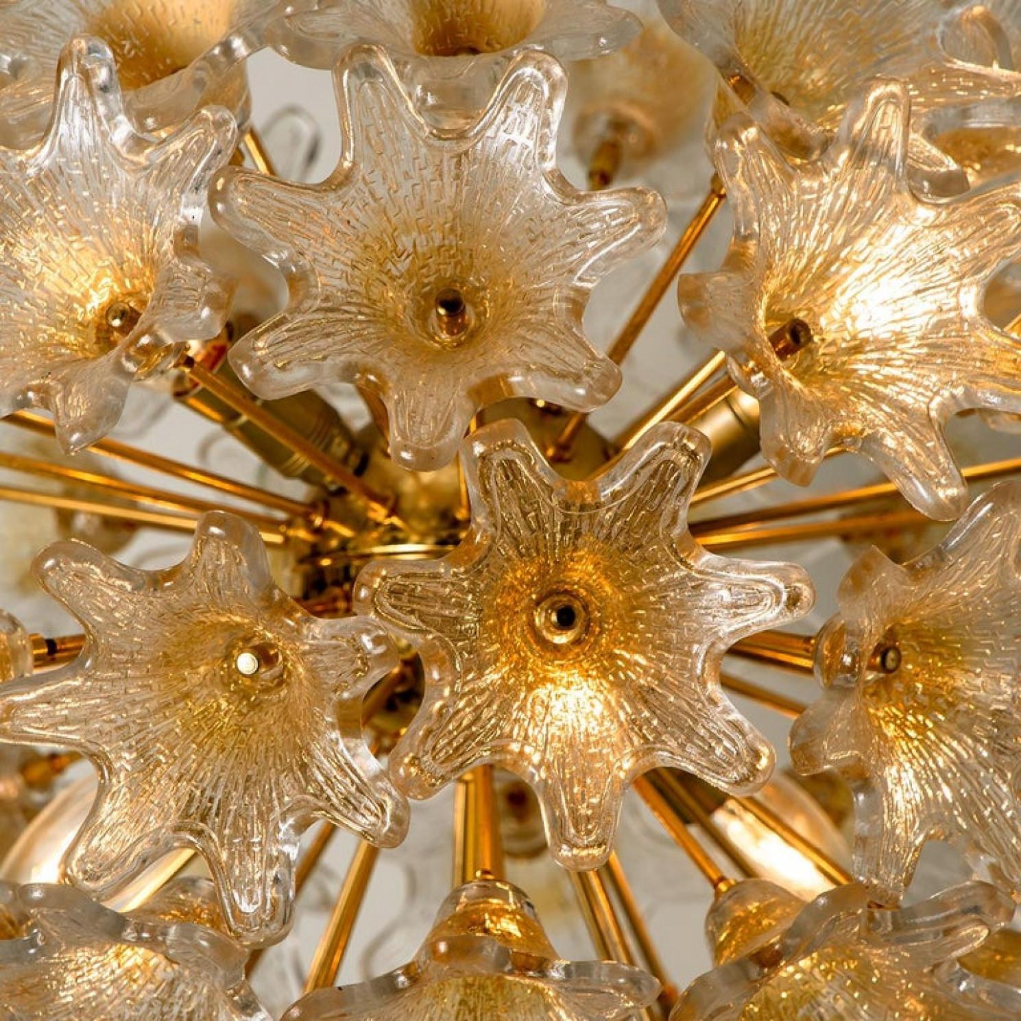 Pair of Brass Gold Murano Glass Sputnik Light Fixtures by Paolo Venini for VeArt For Sale 5