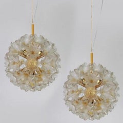 Pair of Brass Gold Murano Glass Sputnik Light Fixtures by Paolo Venini for VeArt