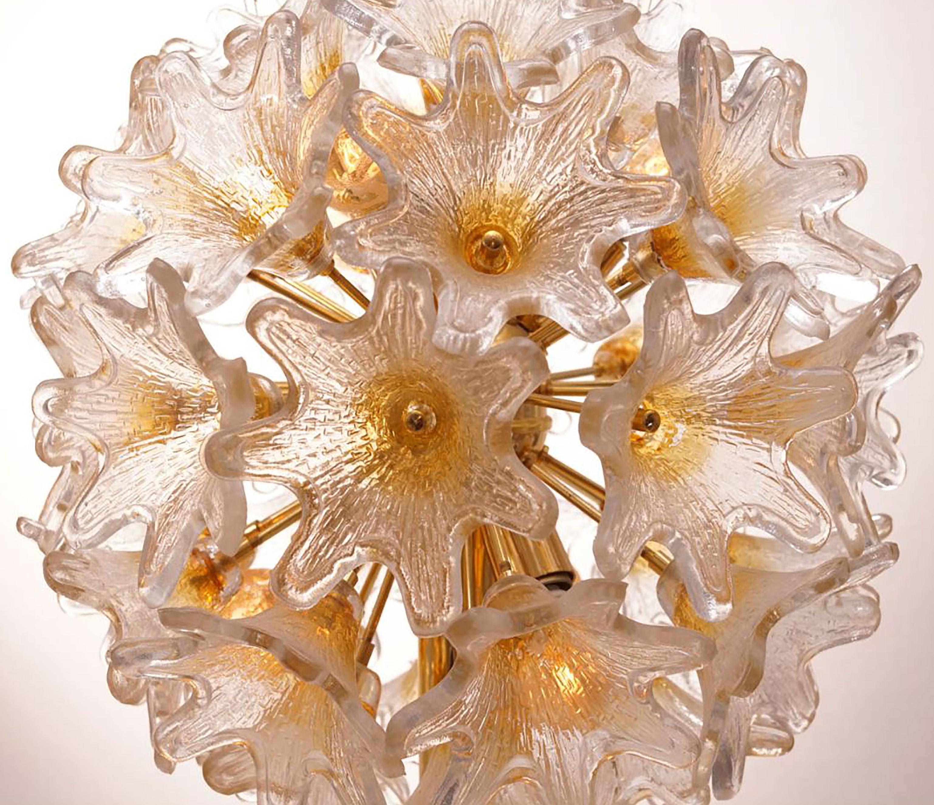 Italian Pair of Brass Gold Murano Glass Sputnik Light Fixtures by Paolo Venini for VeArt