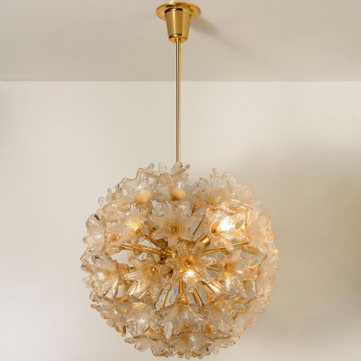 Pair of Brass Gold Murano Glass Sputnik Light Fixtures by Paolo Venini for VeArt In Good Condition For Sale In Rijssen, NL
