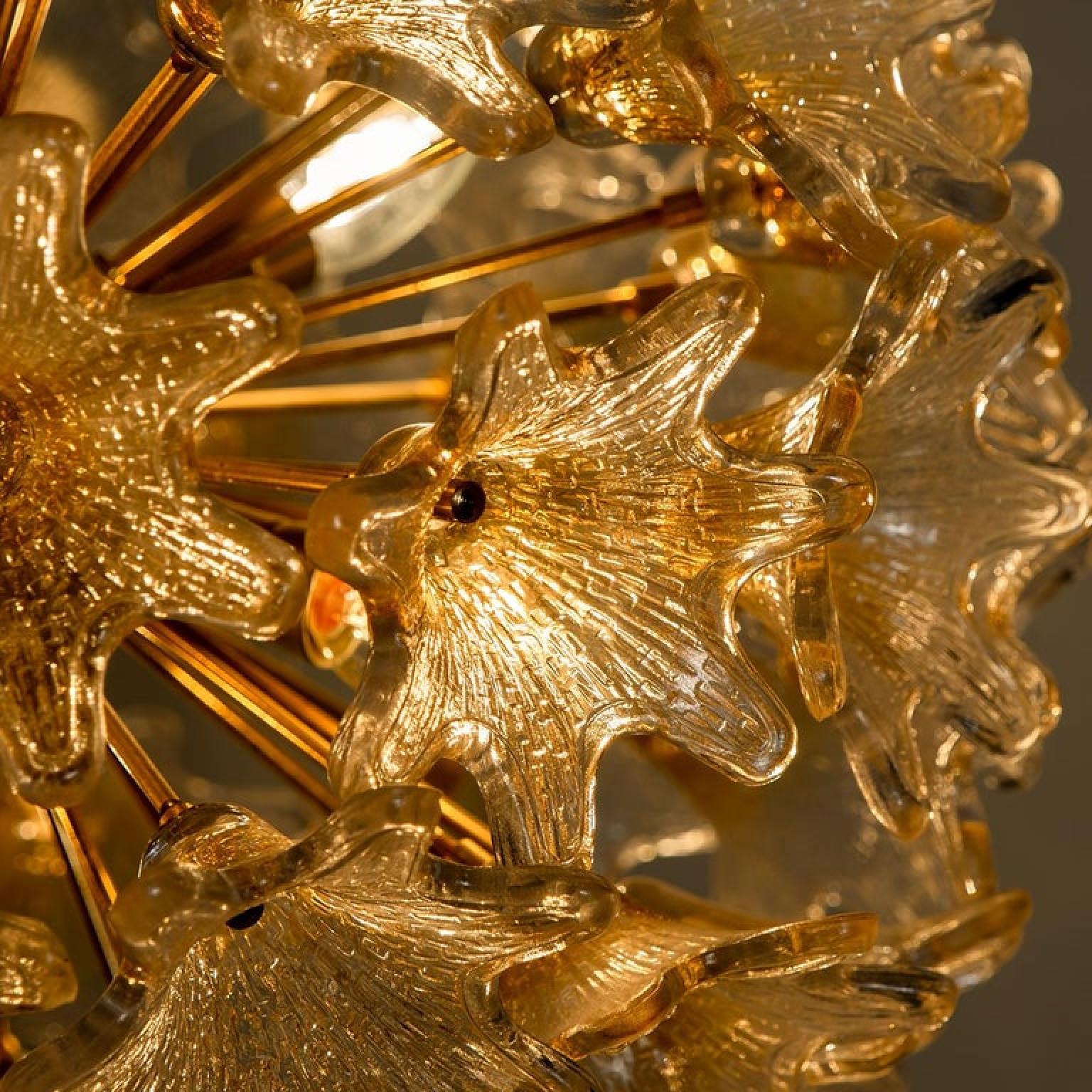 Pair of Brass Gold Murano Glass Sputnik Light Fixtures by Paolo Venini for VeArt For Sale 2