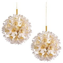 Pair of Brass Gold Murano Glass Sputnik Light Fixtures by Paolo Venini for VeArt