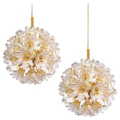 Retro Pair of Brass Gold Murano Glass Sputnik Light Fixtures by Paolo Venini for VeArt