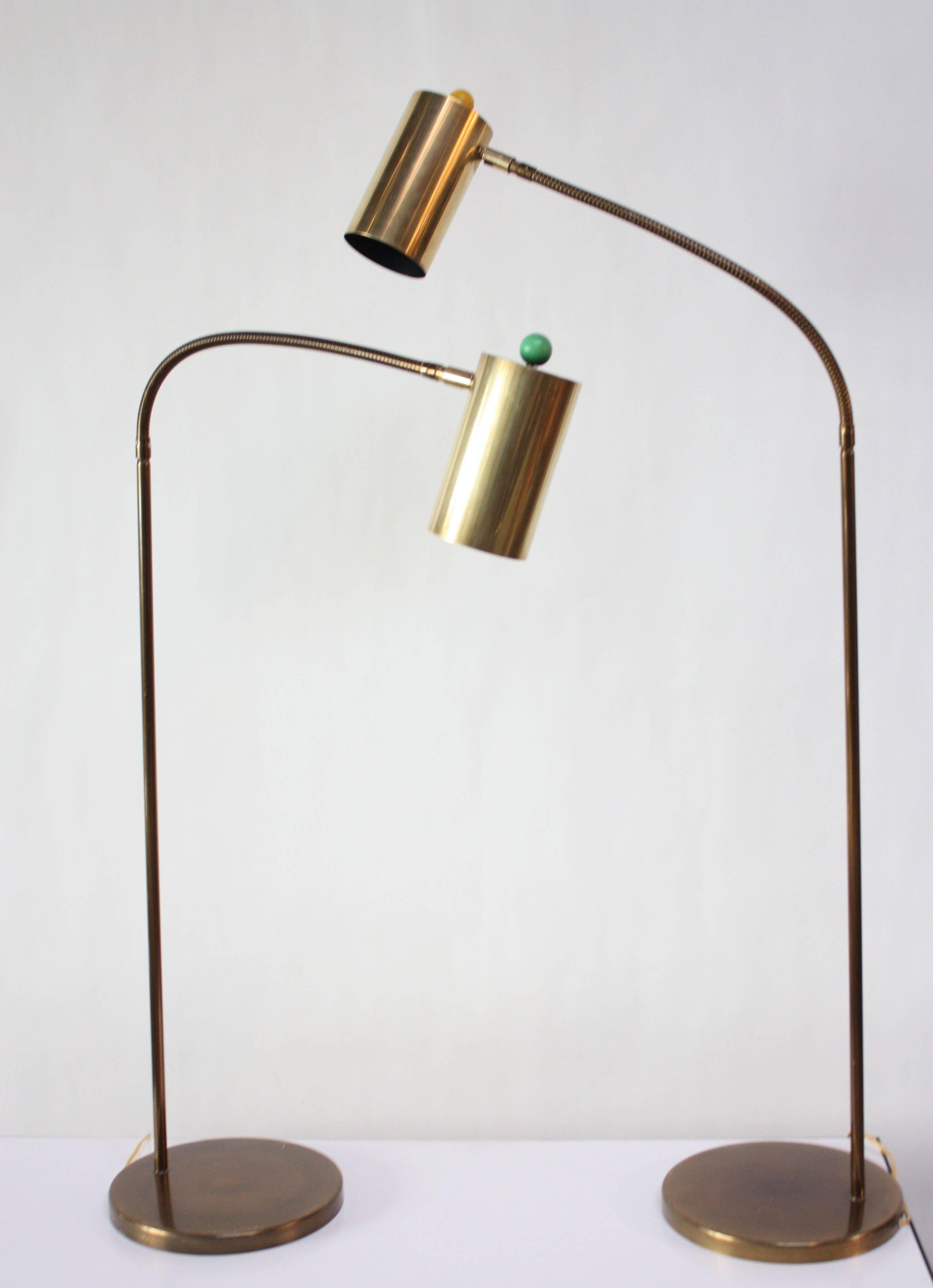Mid-Century Modern Pair of Brass Gooseneck Floor Lamps by Koch and Lowy