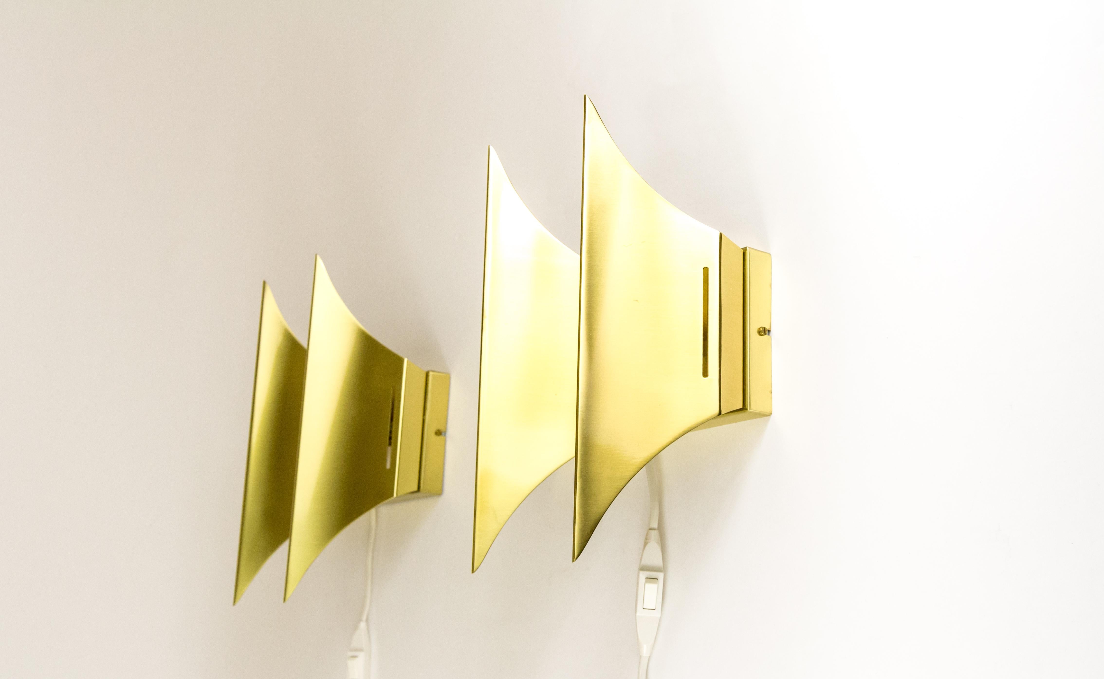 Danish Pair of Brass Gothic II Wall Lamps by Lyfa, 1960s For Sale