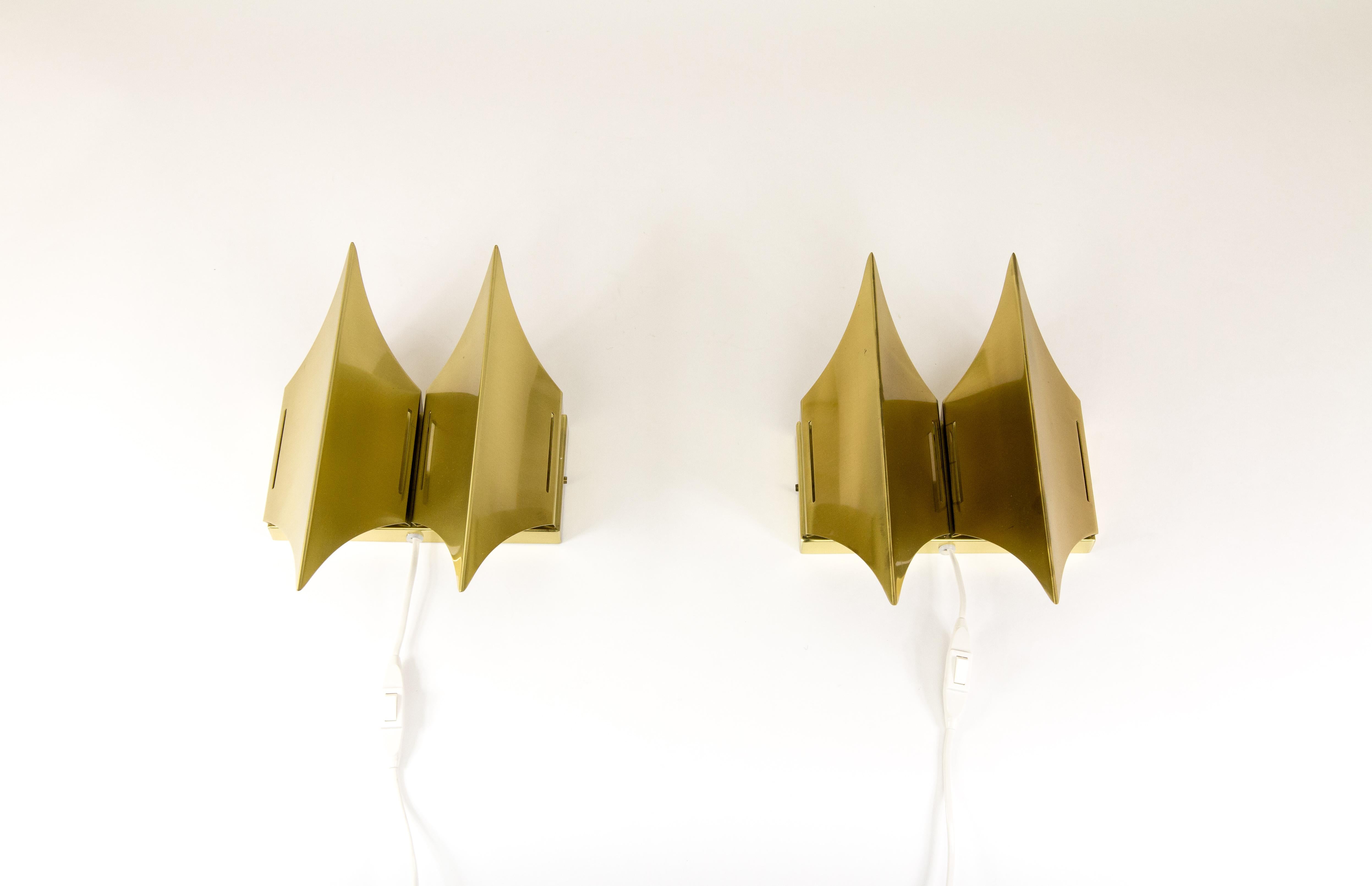 Pair of Brass Gothic II Wall Lamps by Lyfa, 1960s In Excellent Condition For Sale In Rotterdam, NL