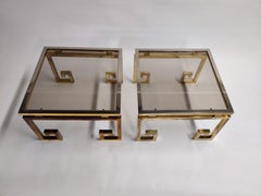 Pair of Brass Greek Key Side Tables, 1970s