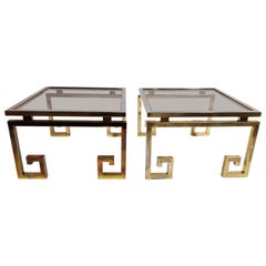 Pair of Brass Greek Key Side Tables, 1970s