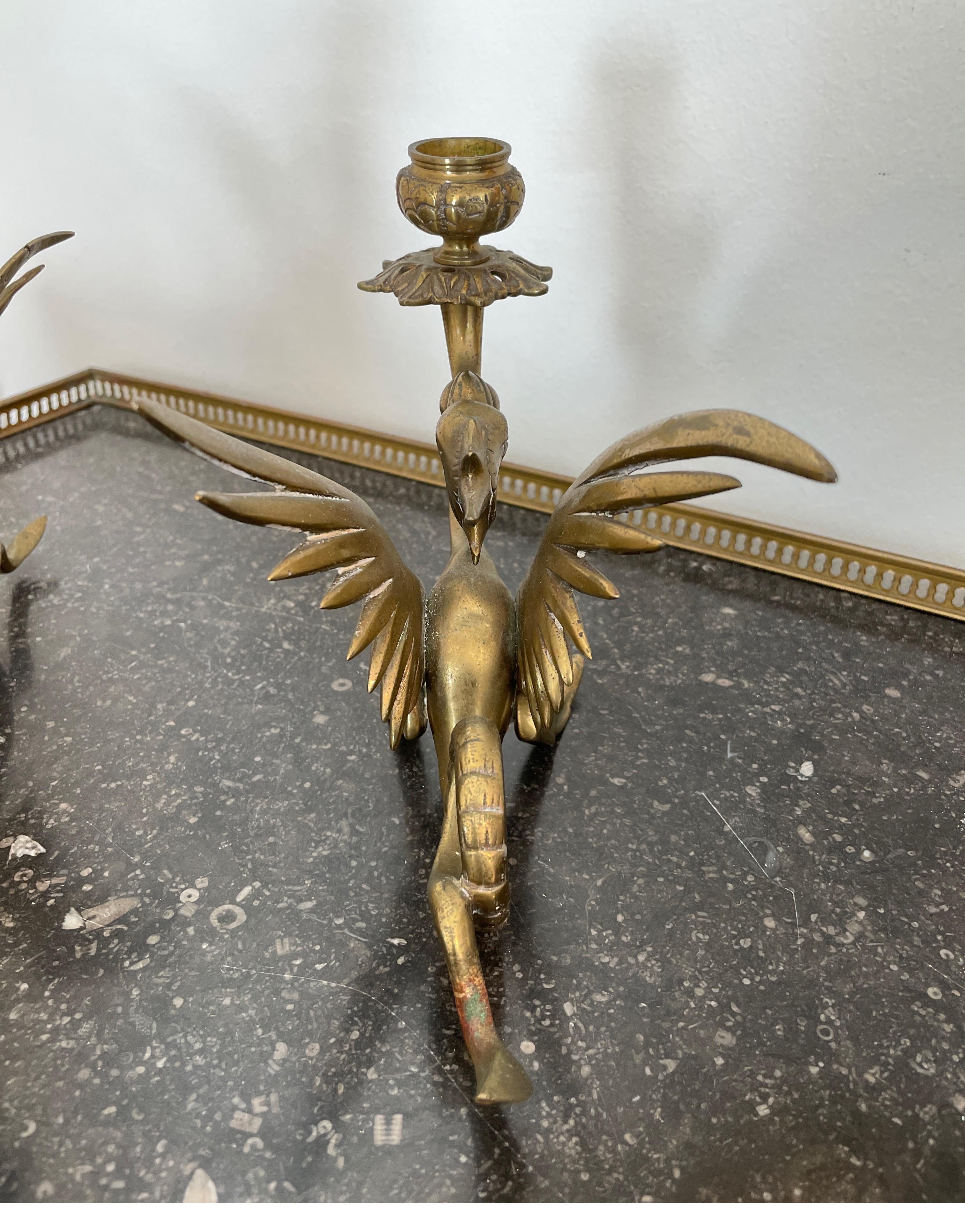 Pair of Brass Griffin Candlesticks by Tiffany & Co. 6