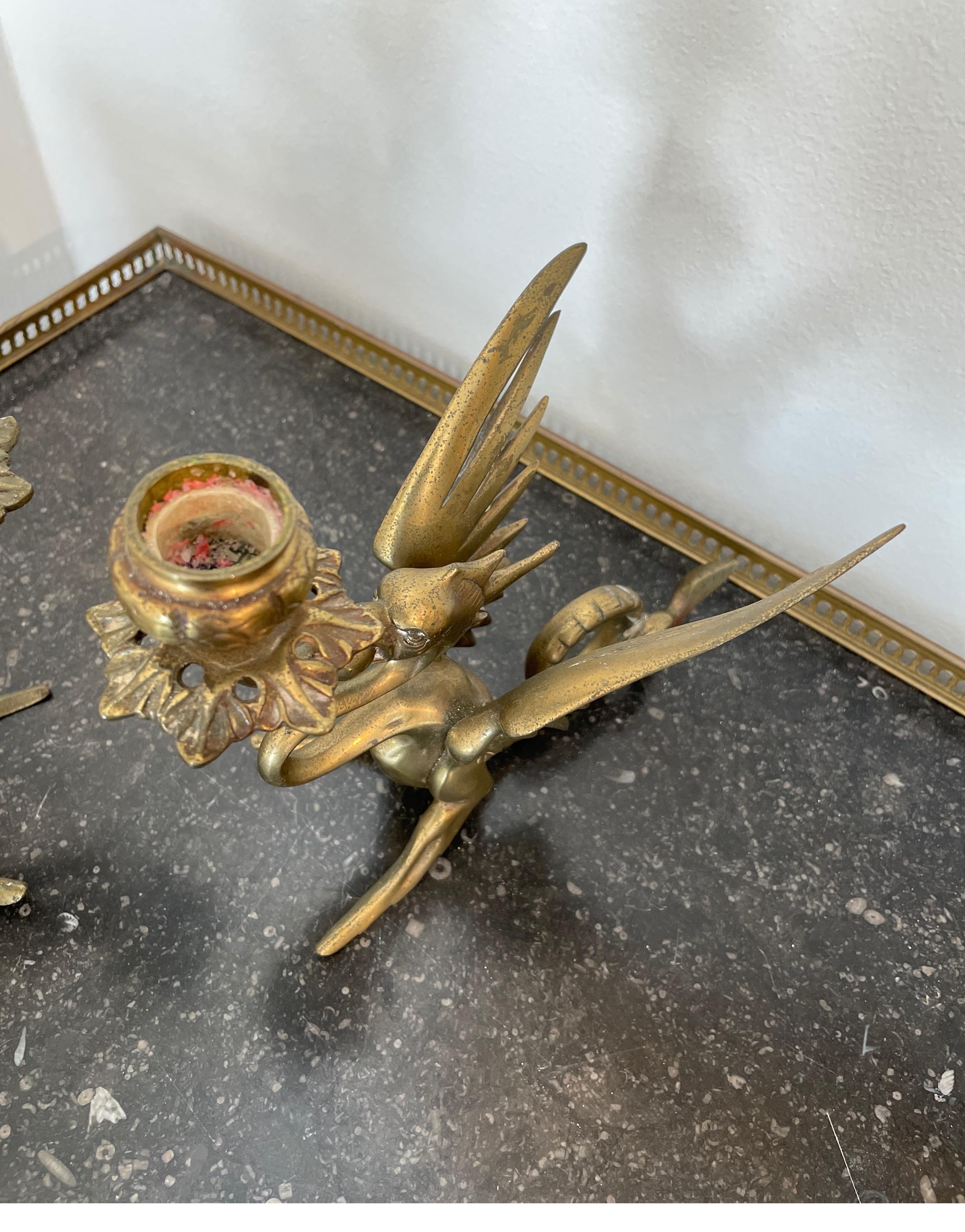Pair of Brass Griffin Candlesticks by Tiffany & Co. 2