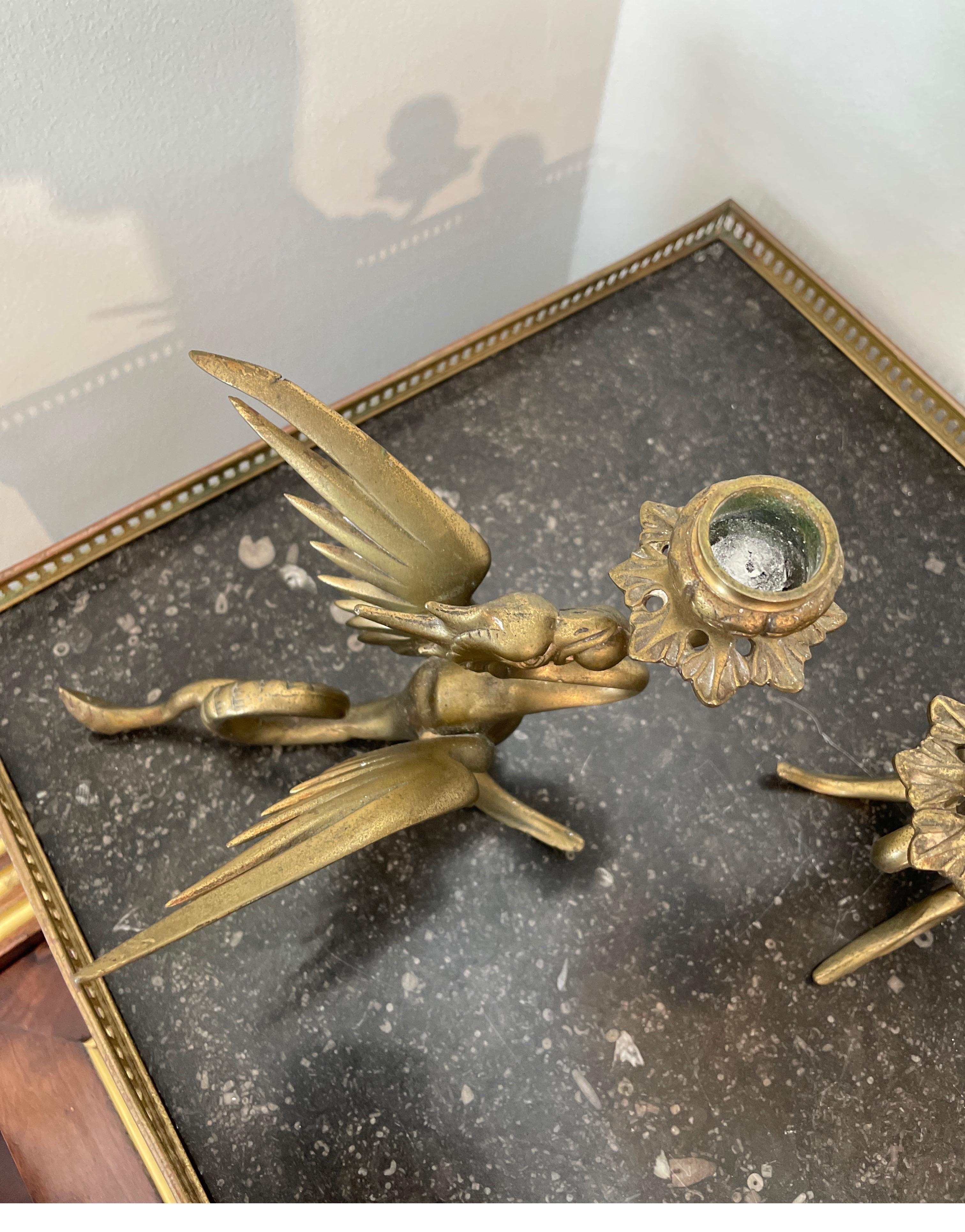 Pair of Brass Griffin Candlesticks by Tiffany & Co. 3