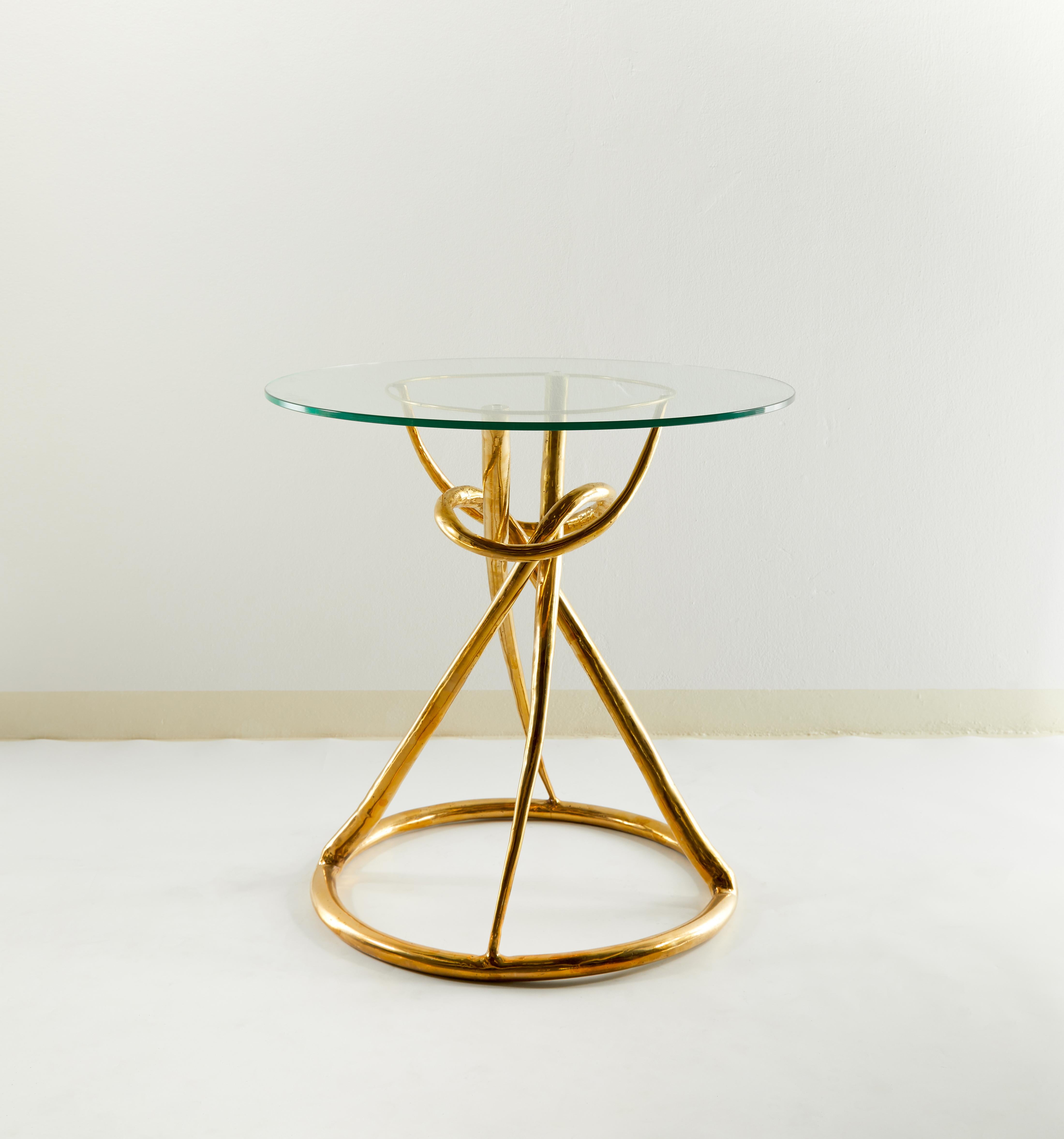 Contemporary Pair of Brass Gueridon Table, Gordian Node, Misaya For Sale