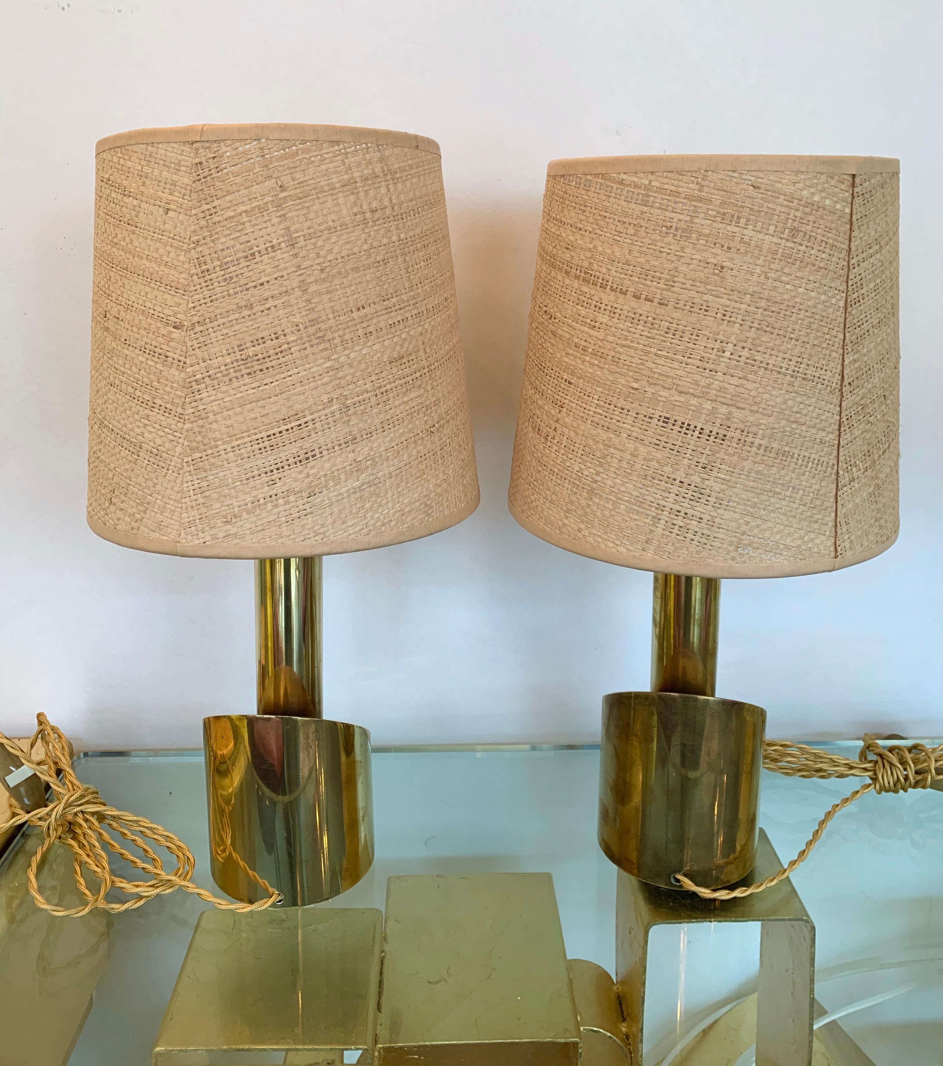 Pair of Brass Half Cylinder Lamps, Italy, 1970s 5