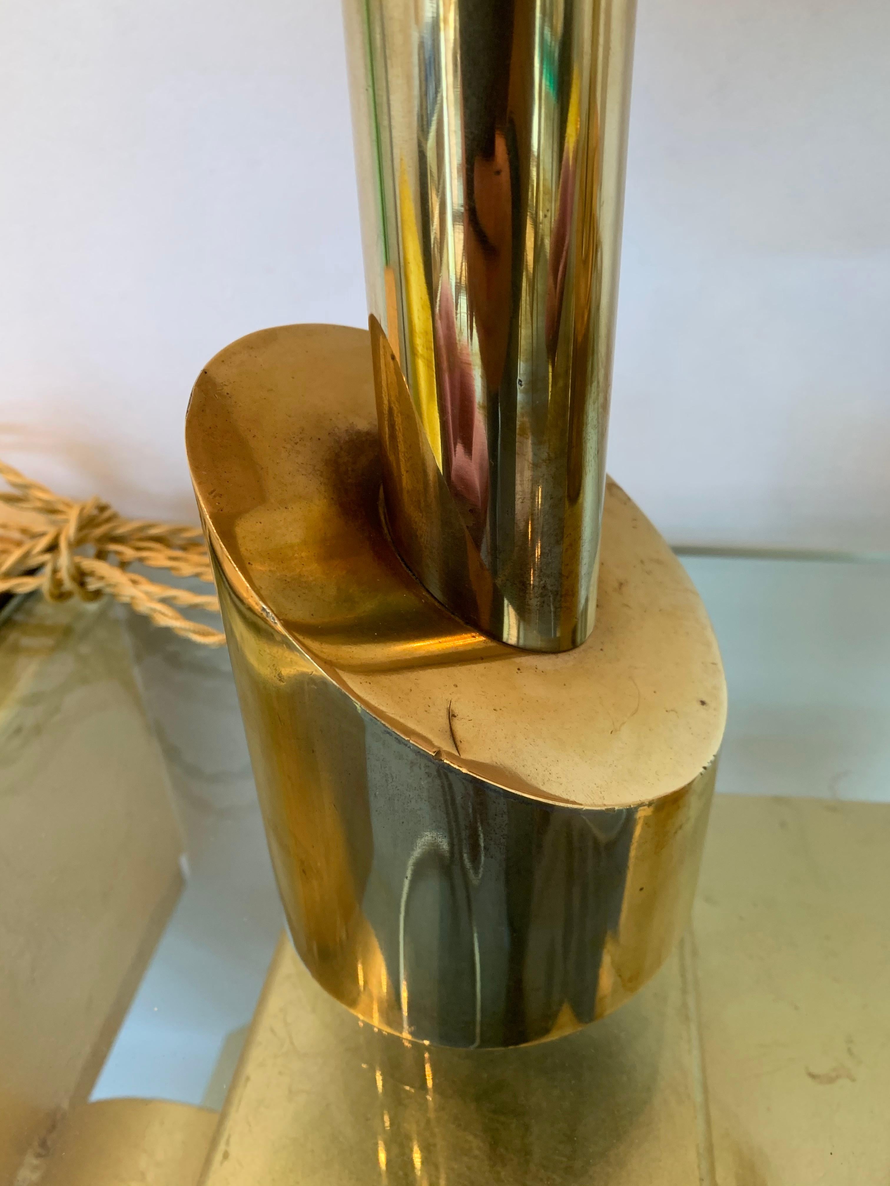 Mid-Century Modern Pair of Brass Half Cylinder Lamps, Italy, 1970s