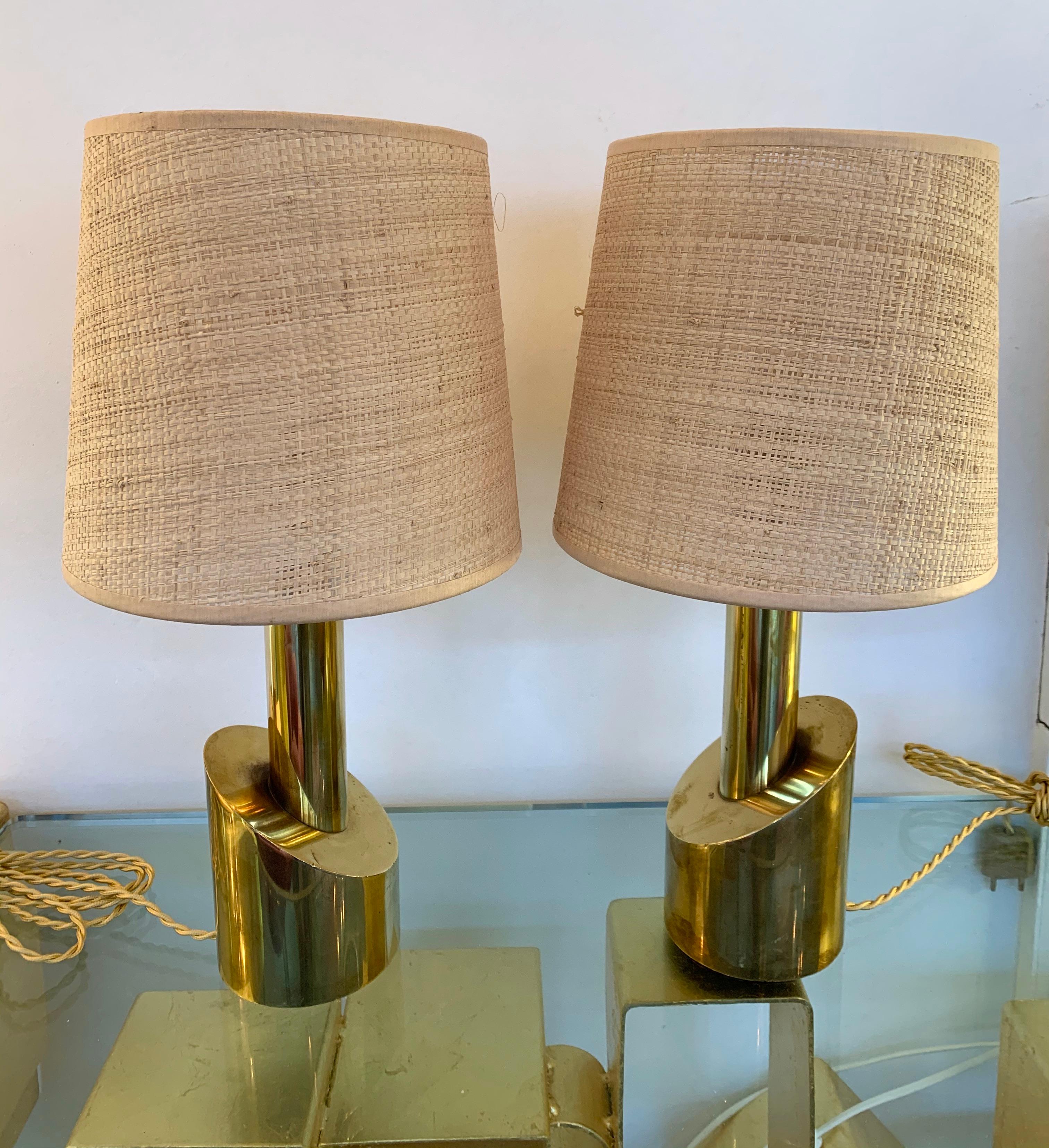 Italian Pair of Brass Half Cylinder Lamps, Italy, 1970s