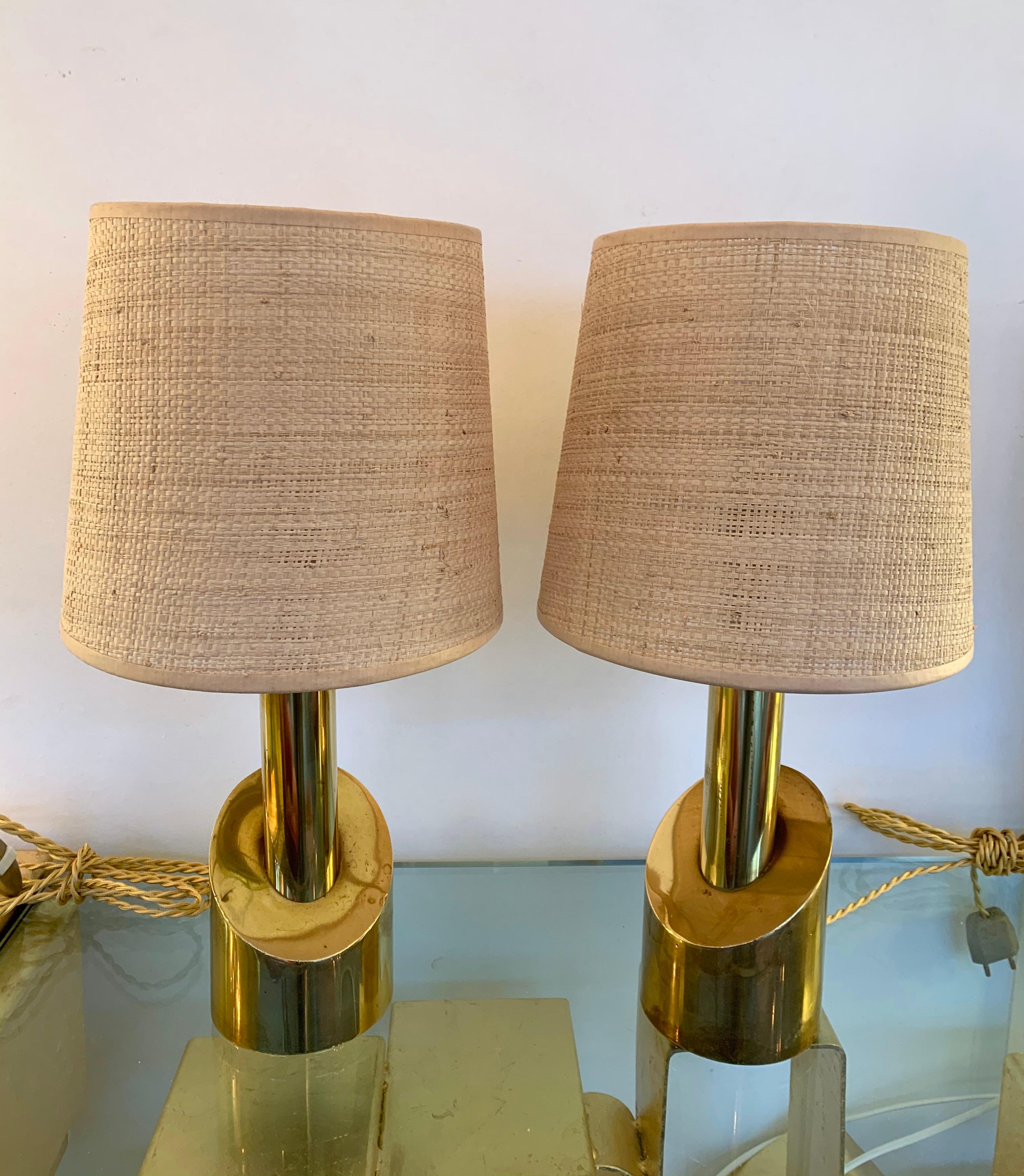 Pair of Brass Half Cylinder Lamps, Italy, 1970s 1