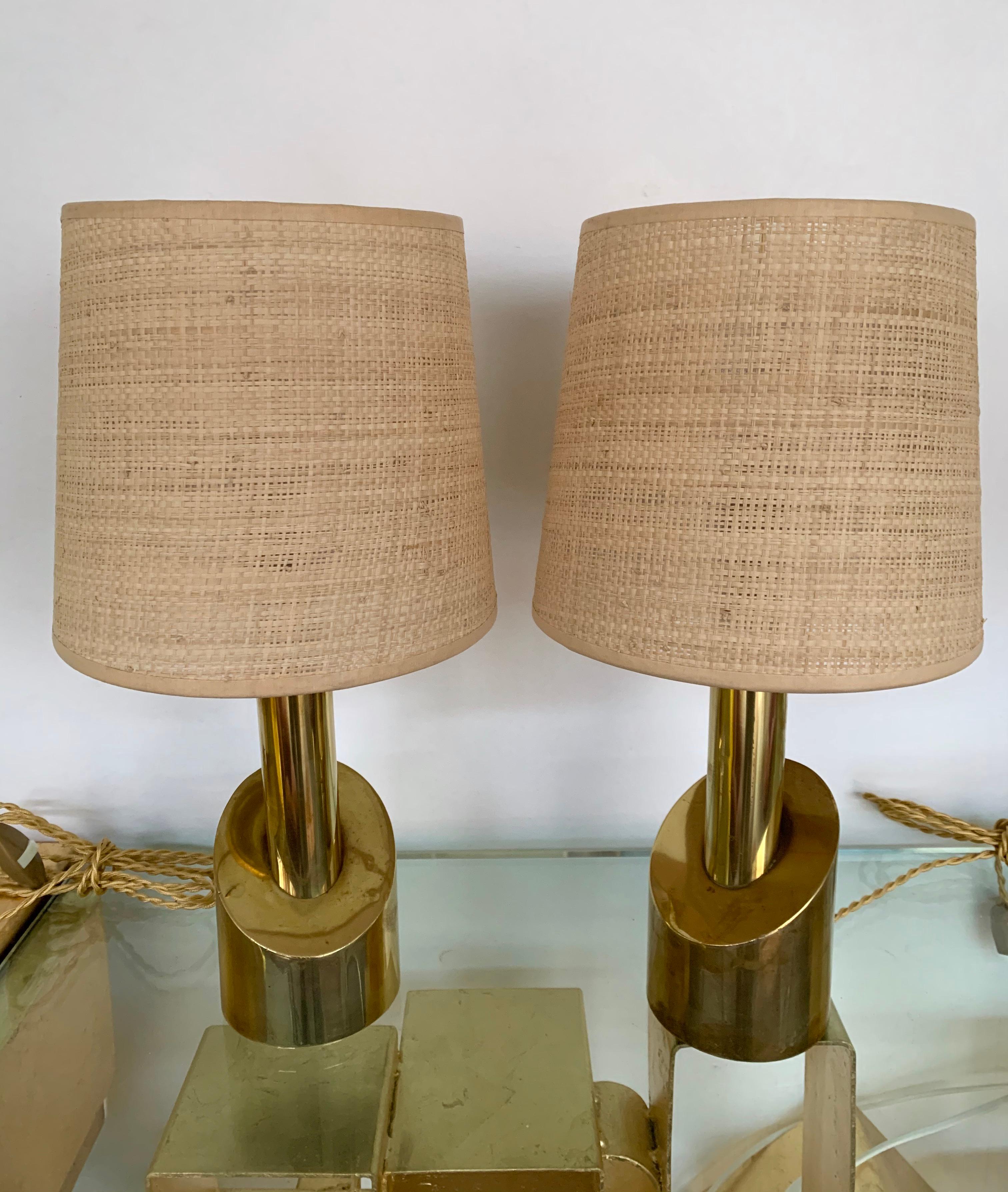 Pair of Brass Half Cylinder Lamps, Italy, 1970s 3