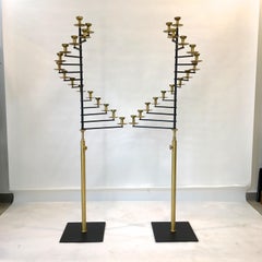 Pair of Brass Helical Floor Candelabra