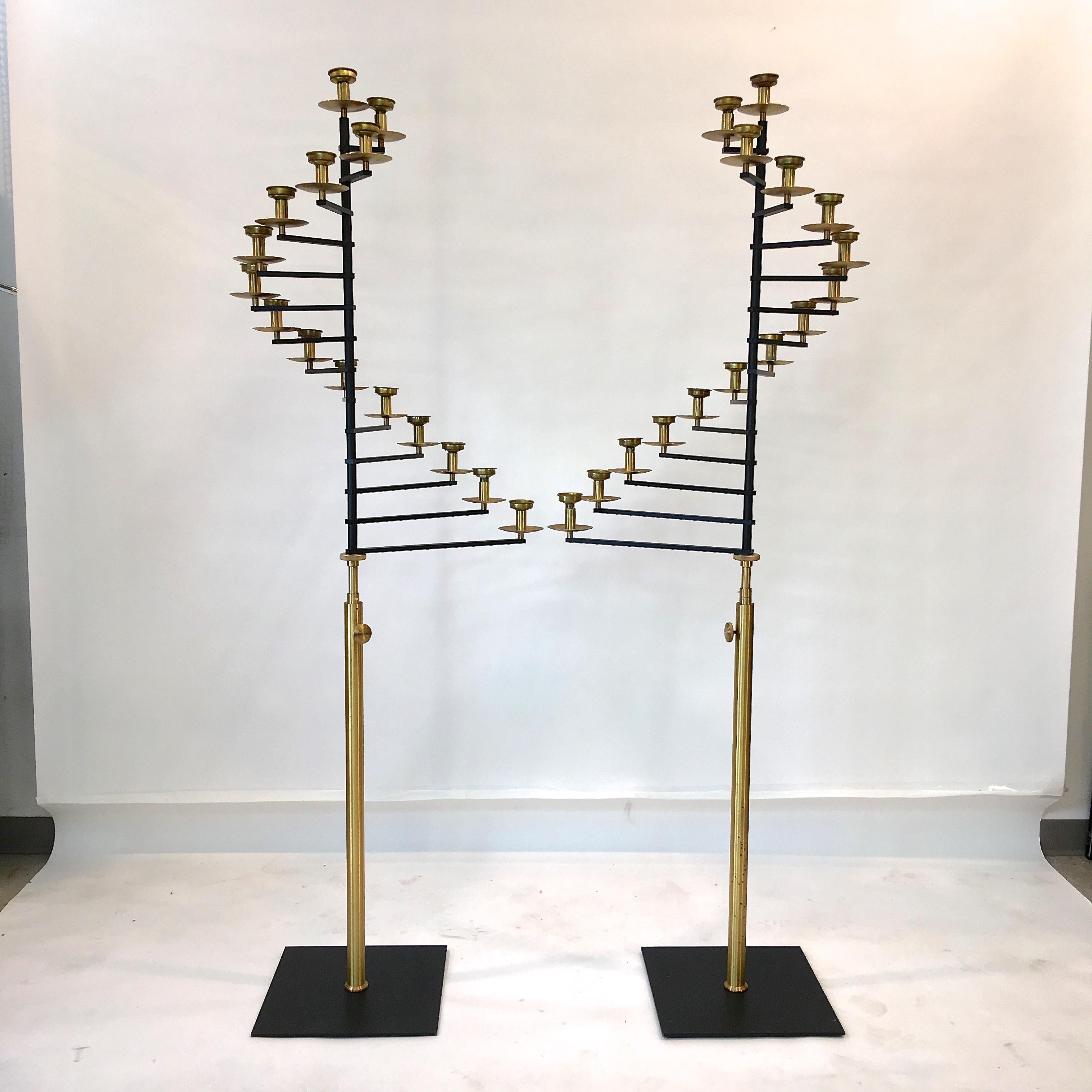 American Pair of Brass Helical Floor Candelabra