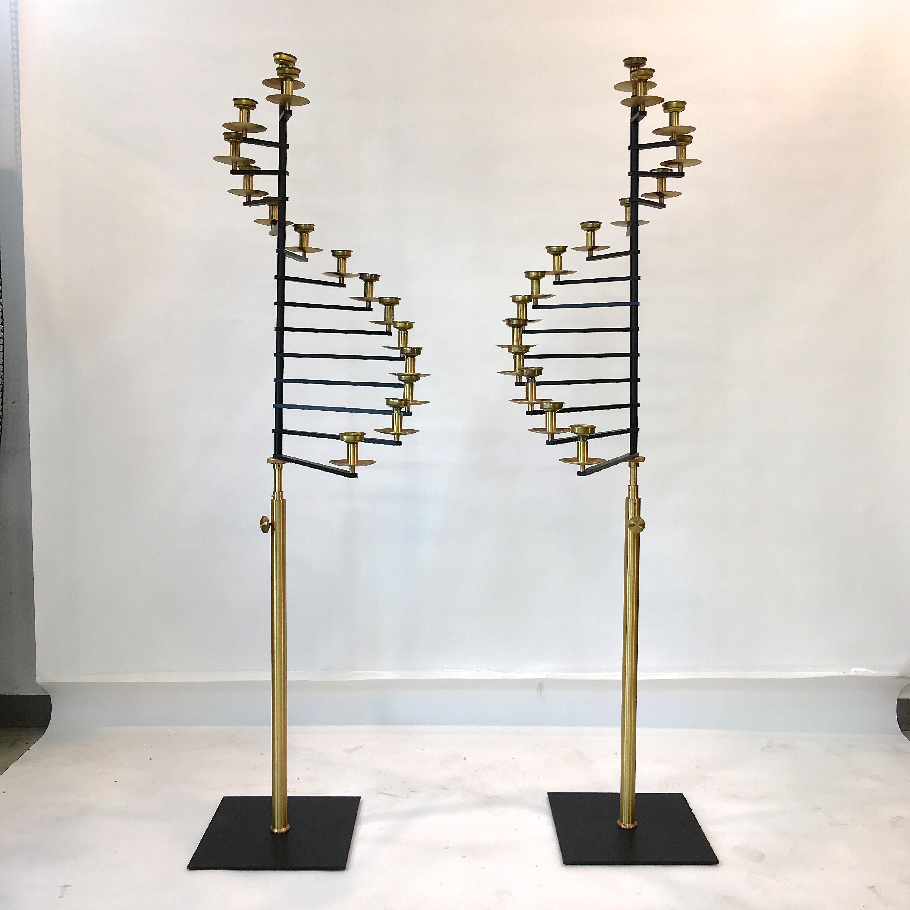 Pair of Brass Helical Floor Candelabra In Good Condition In Hanover, MA