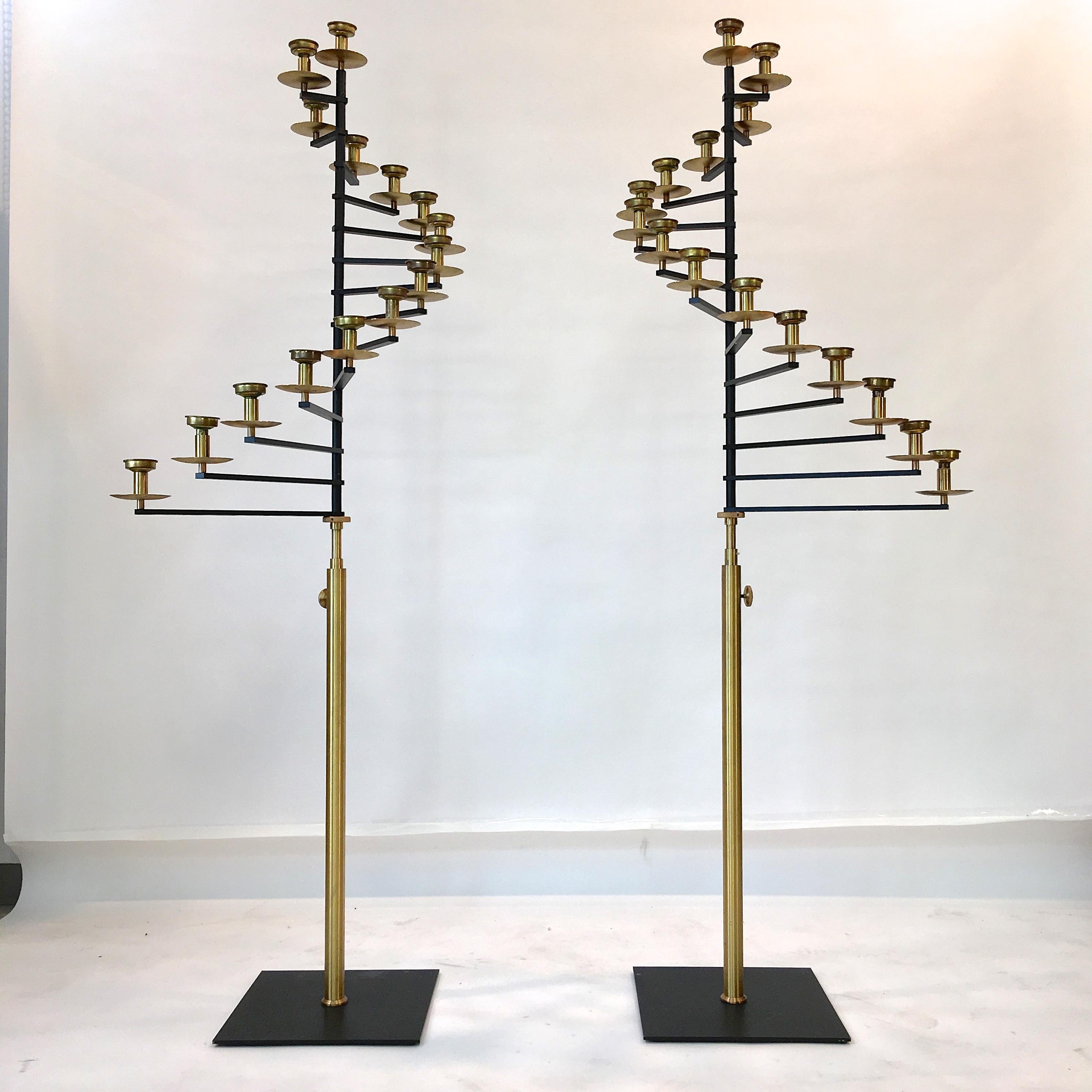 Pair of Brass Helical Floor Candelabra 1