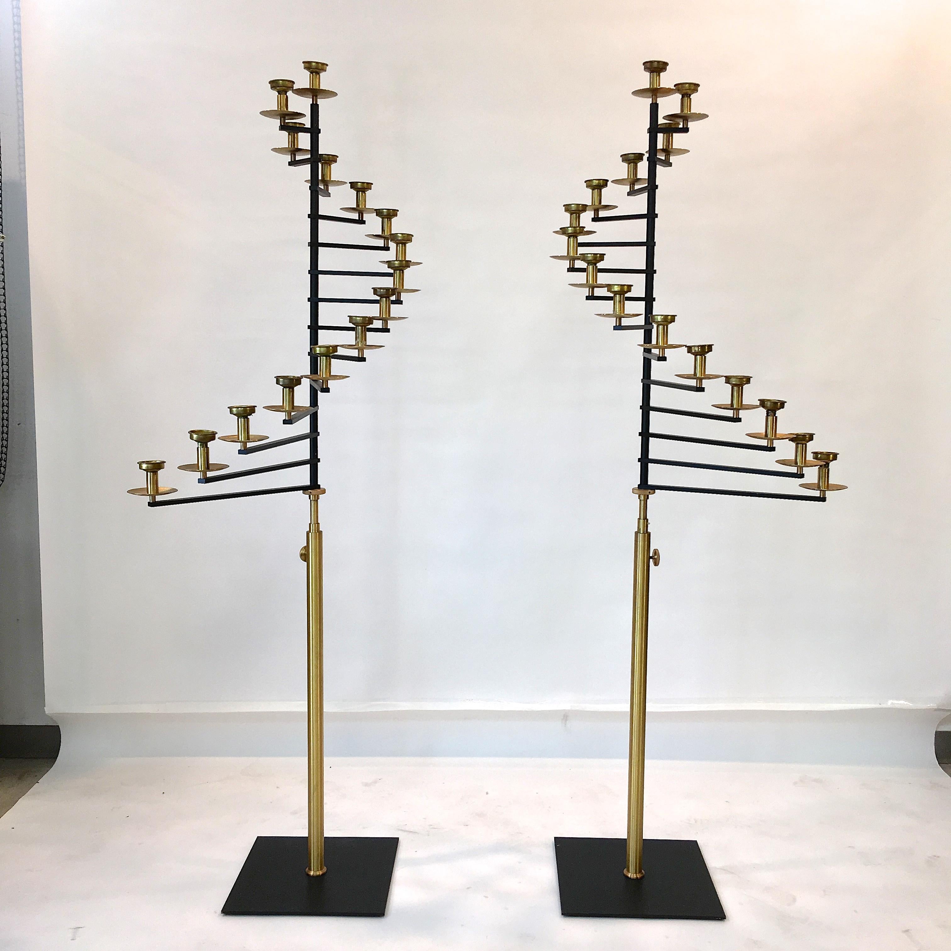 Pair of Brass Helical Floor Candelabra 2