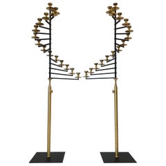 Pair of Brass Helical Floor Candelabra