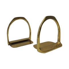 Pair of Brass Hermès Style Horse Saddle Stirrups Bookends