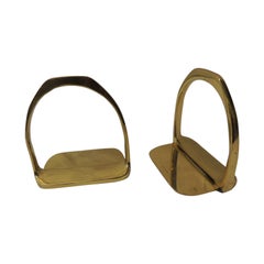 Pair of Brass Hermès Style Horse Saddle Stirrups Bookends