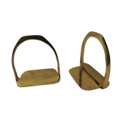 Vintage Pair of Brass Hermès Style Horse Saddle Stirrups Bookends