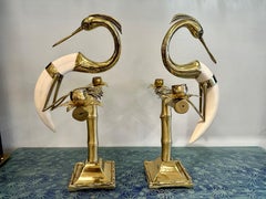 Pair of Brass Heron Candlesticks