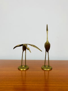 Pair of brass heron or crane birds sculpture, 1970's