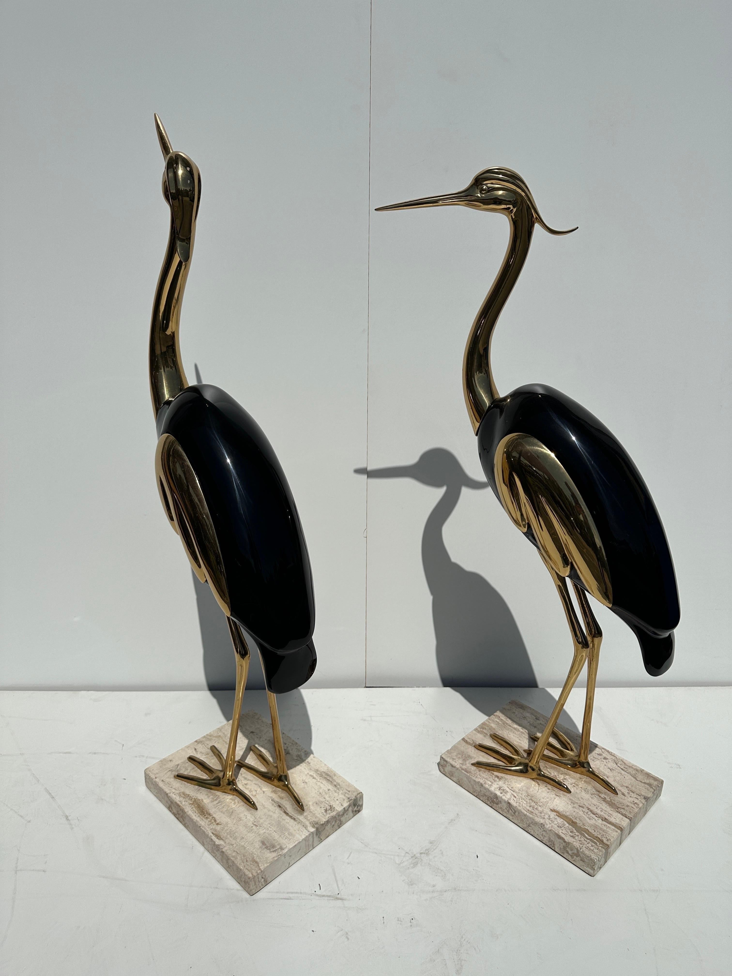 Hollywood Regency Pair of Brass Heron Sculptures  For Sale