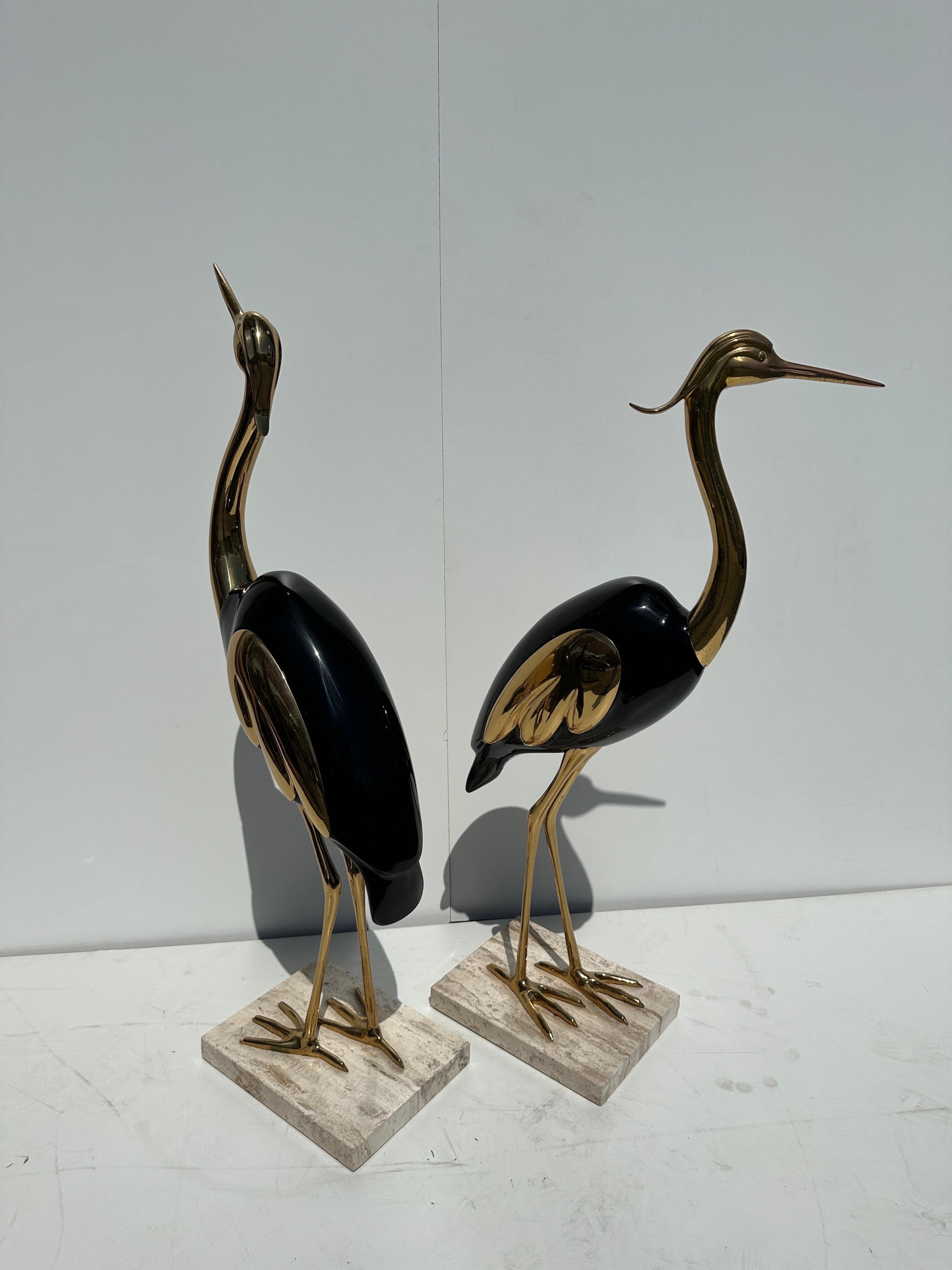 Italian Pair of Brass Heron Sculptures  For Sale