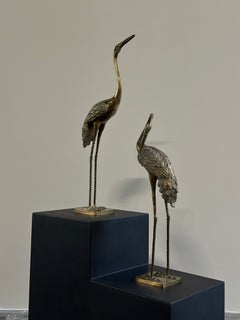 Pair of brass herons, 1970s, Italian manufacture