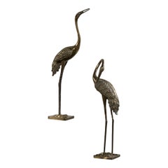 Pair of brass herons, 1970s, Italian manufacture