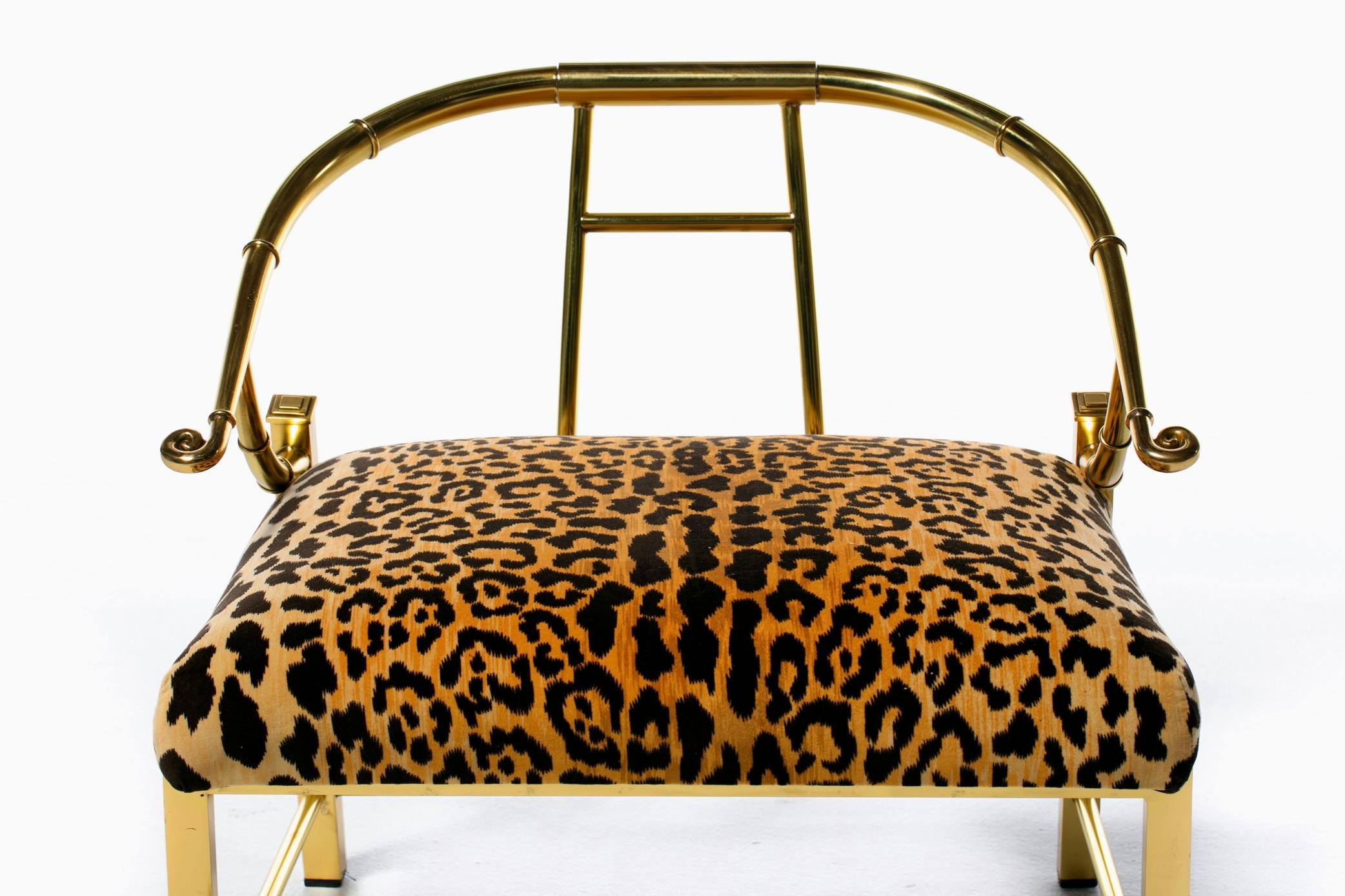 Pair of Brass Hollywood Regency Chairs in Leopard Velvet by Mastercraft C. 1960s 11