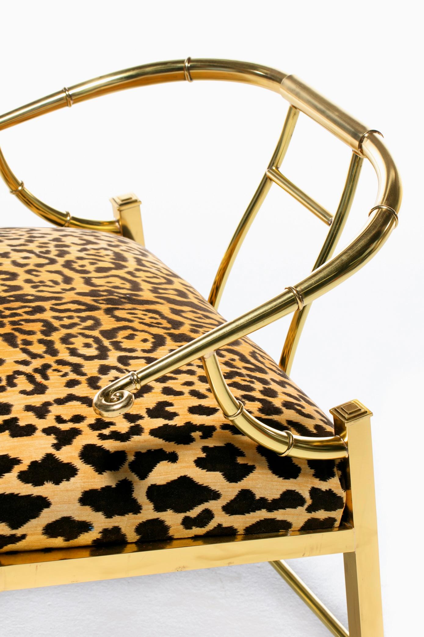 Pair of Brass Hollywood Regency Chairs in Leopard Velvet by Mastercraft C. 1960s 12