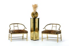 Pair of Brass Hollywood Regency Chairs in Leopard Velvet by Mastercraft C. 1960s