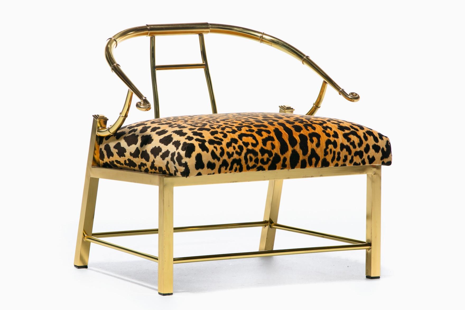 Mid-20th Century Pair of Brass Hollywood Regency Chairs in Leopard Velvet by Mastercraft C. 1960s