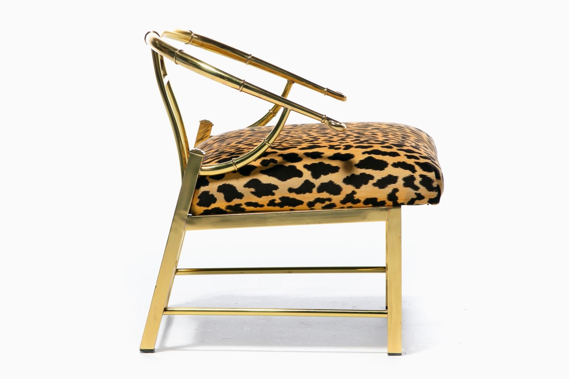 Pair of Brass Hollywood Regency Chairs in Leopard Velvet by Mastercraft C. 1960s 1