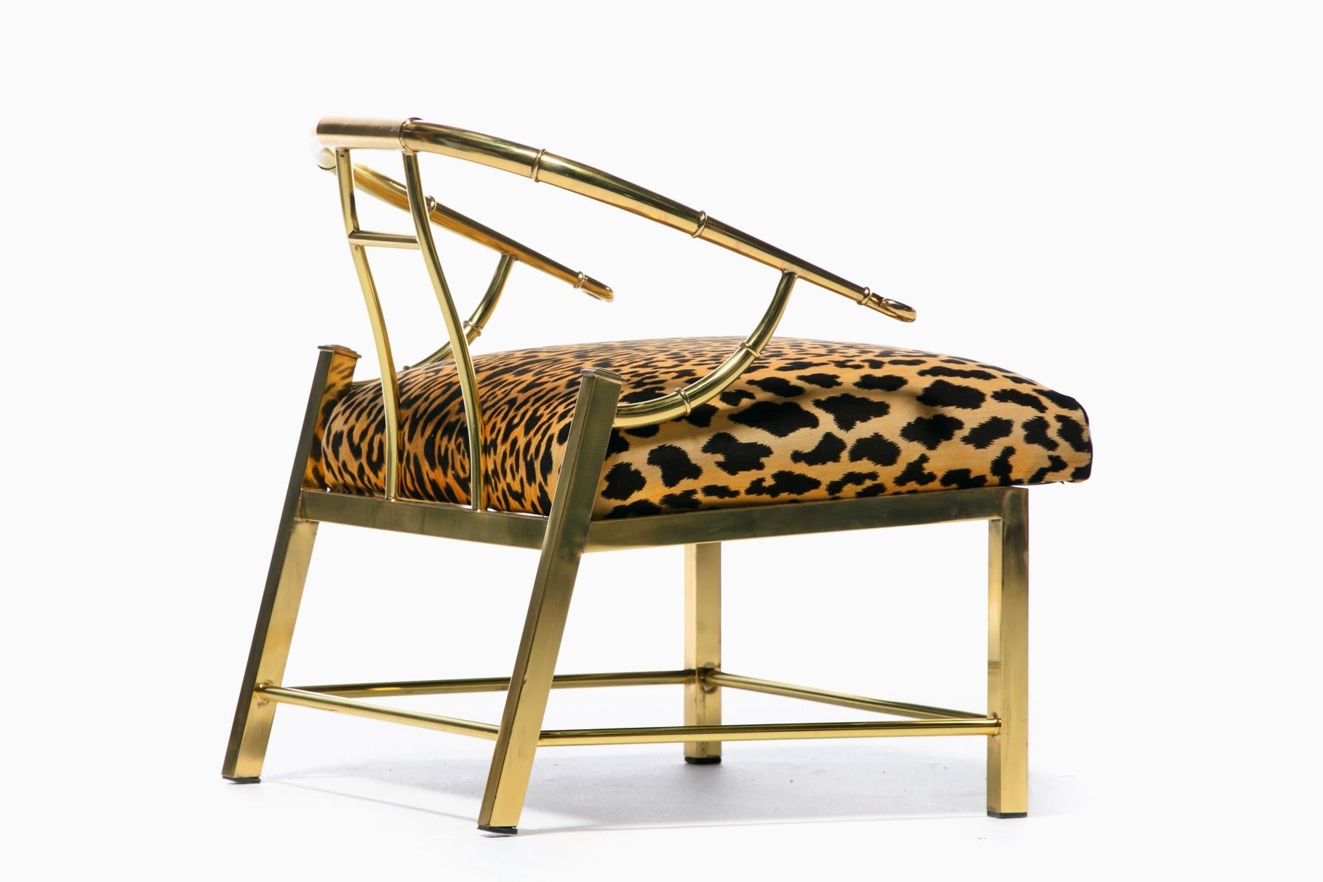 Pair of Brass Hollywood Regency Chairs in Leopard Velvet by Mastercraft C. 1960s 2