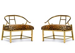 Pair of Brass Hollywood Regency Chairs in Leopard Velvet by Mastercraft C. 1960s