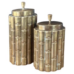 Pair of Brass Hollywood Regency Faux Bamboo Cannisters
