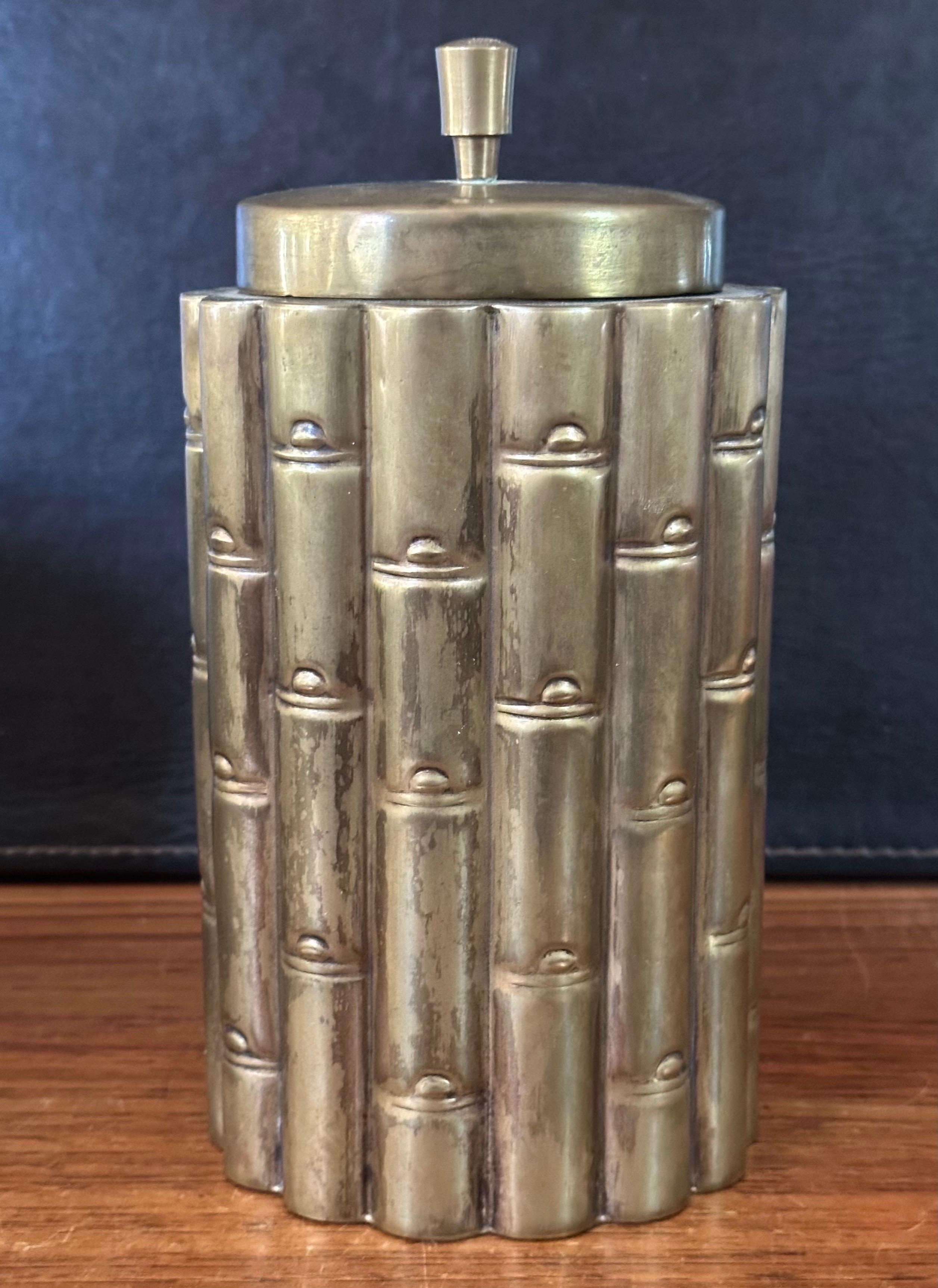 Pair of Brass Hollywood Regency Faux Bamboo Cannisters For Sale 1