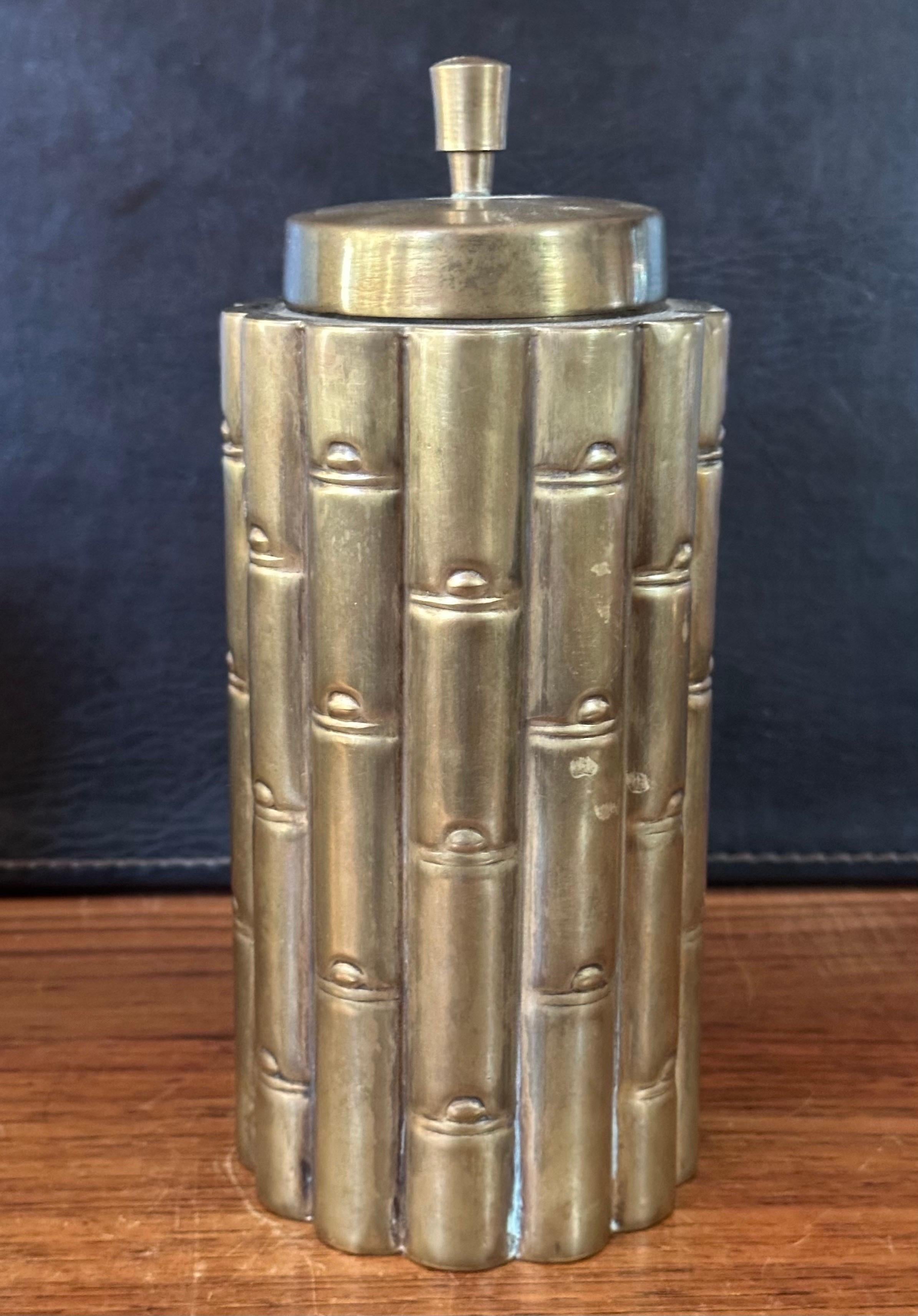 Pair of Brass Hollywood Regency Faux Bamboo Cannisters For Sale 2