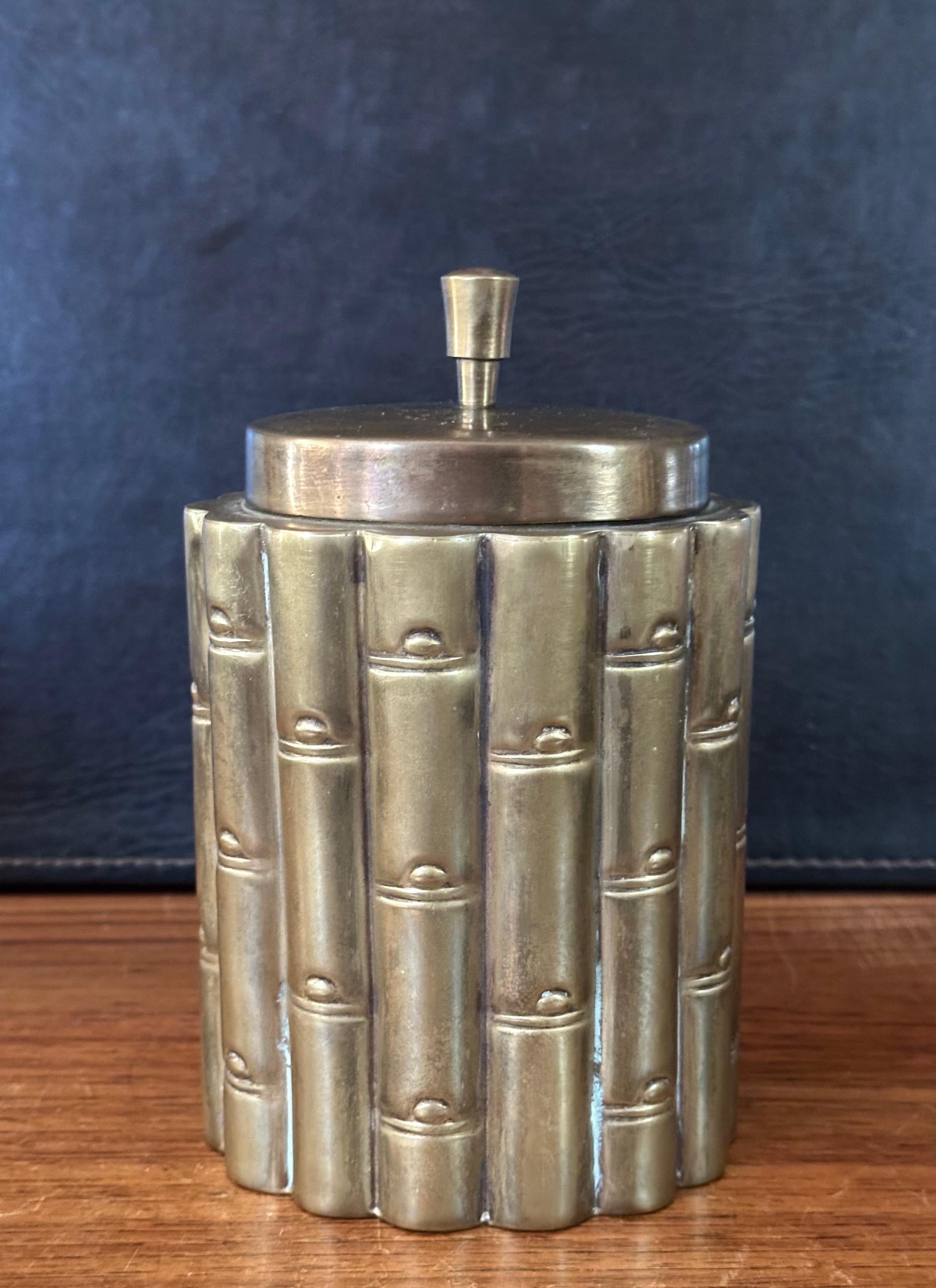 Pair of Brass Hollywood Regency Faux Bamboo Cannisters For Sale 3