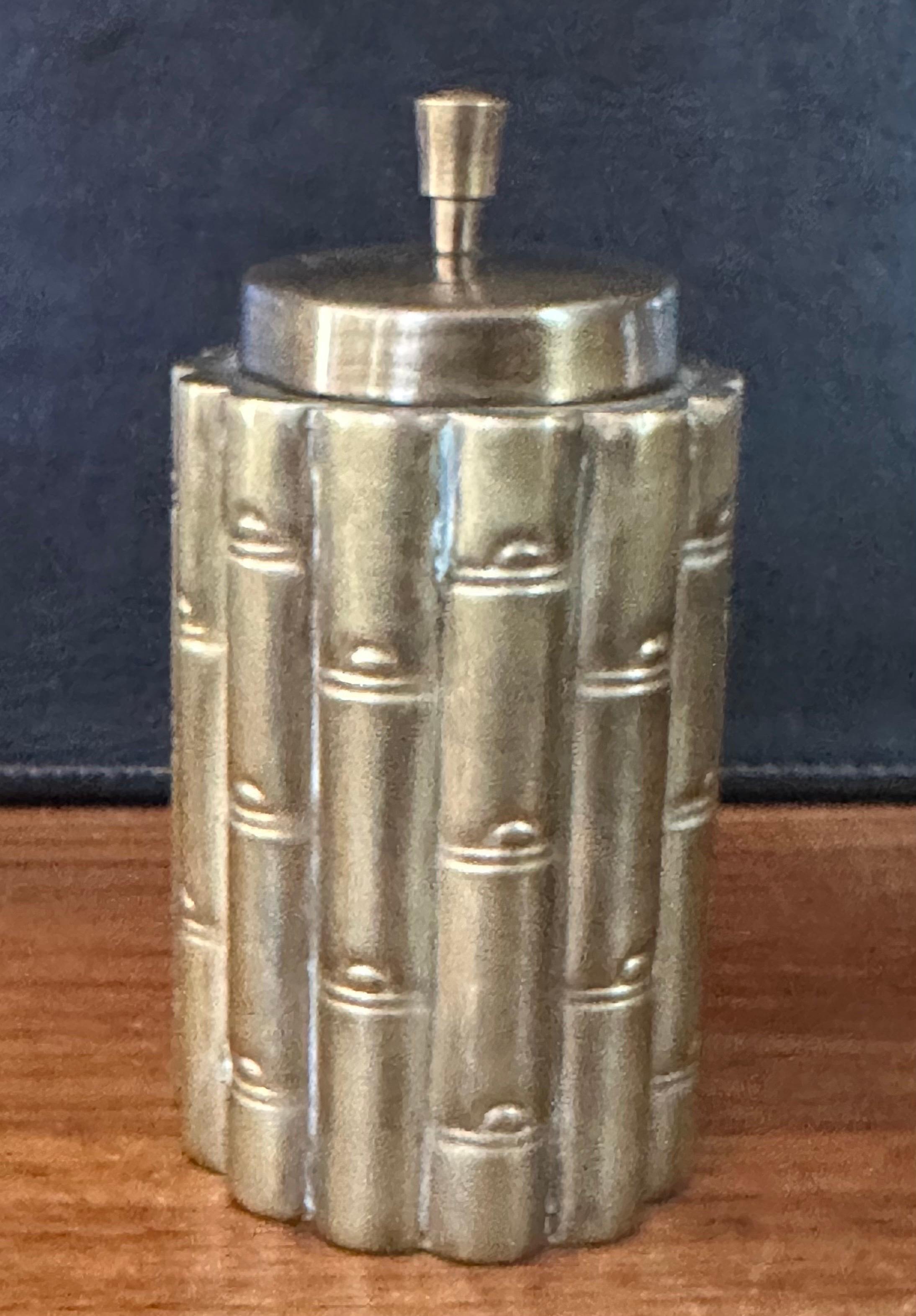 Pair of Brass Hollywood Regency Faux Bamboo Cannisters For Sale 4