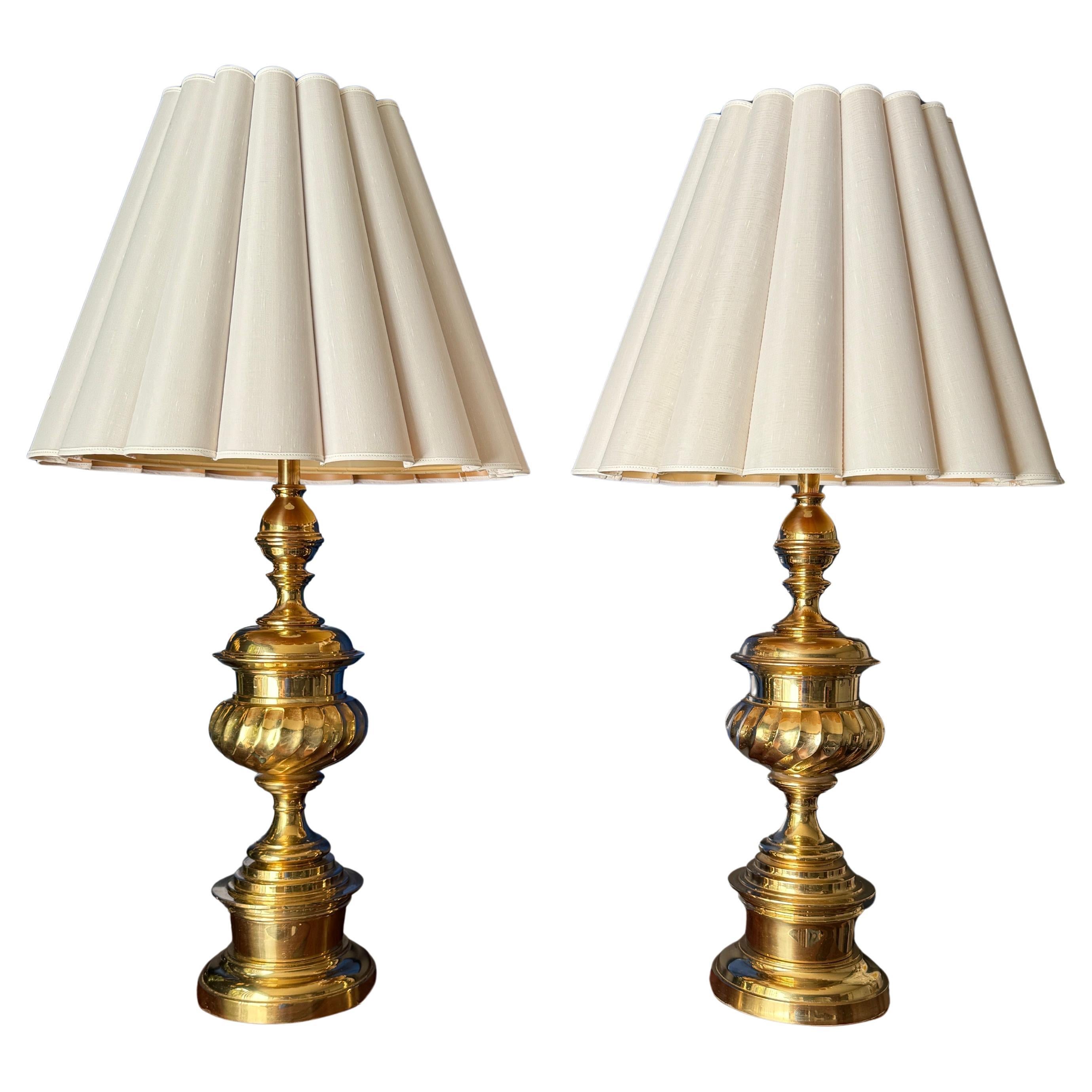 Pair of Brass Hollywood Regency Lamps For Sale
